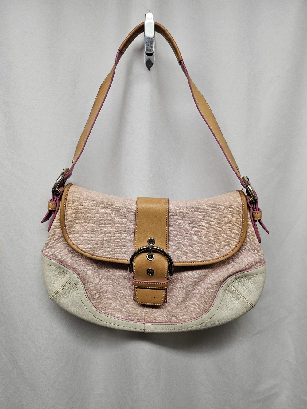 Coach Pink, Cream & Tan Signature Shoulder Bag